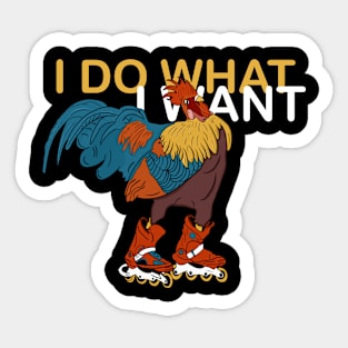 Funny rooster on roller skates Sticker